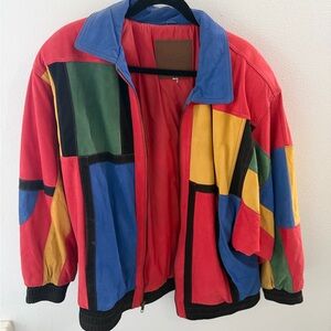 Vintage Colorful Patchwork Leather Jacket
